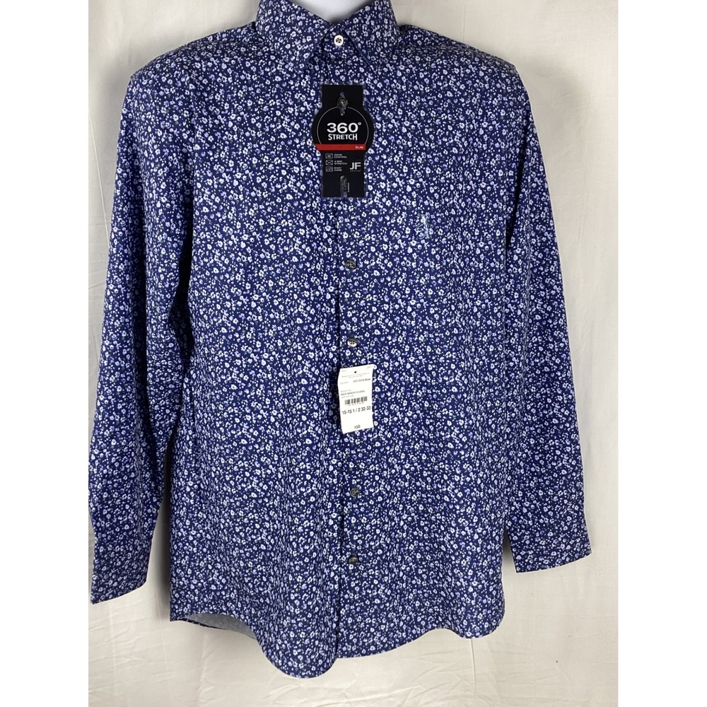 J.Ferrar Dress Shirt Mens Medium Blue Floral 360 Stretch Slim Fit SP20JF711011
